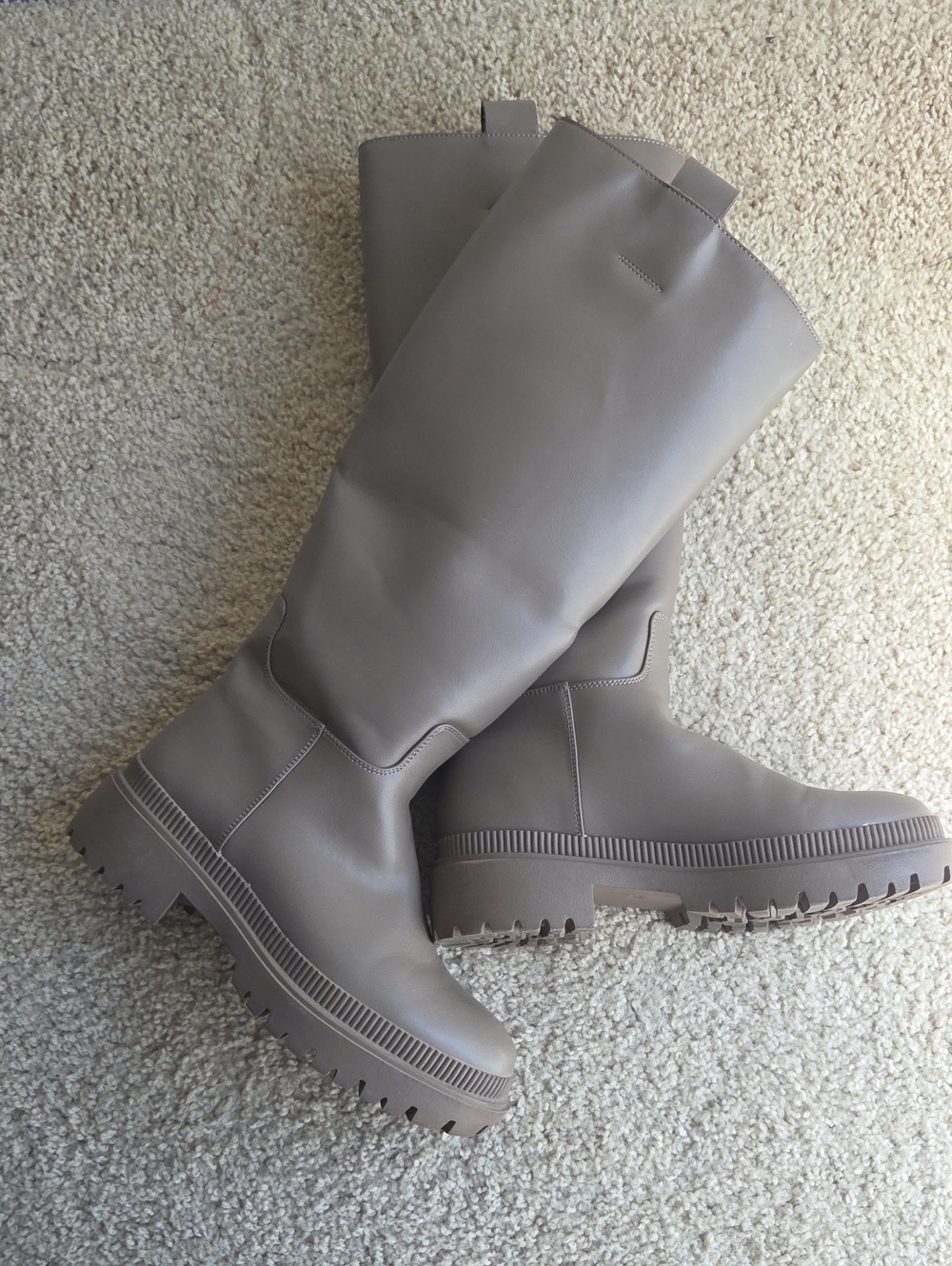 H&M Taupe Knee-High Lug-Sole Boots